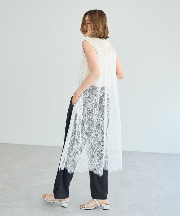 YECCA VECCA リーフ柄レースキャミワンピース Off White