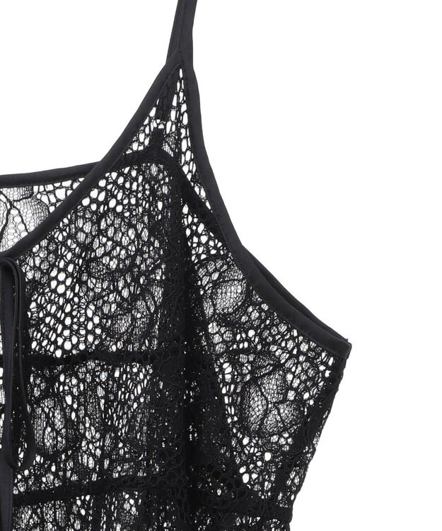 YECCA VECCA リーフ柄レースキャミワンピース Black