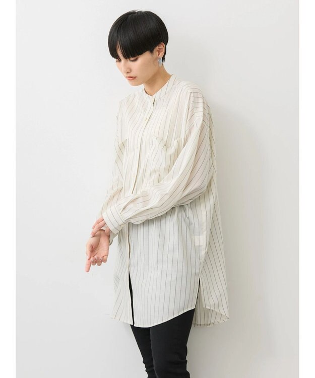 AMERICAN HOLIC イージーケア＋接触冷感　Ｗポケットシャツチュニック Stripe Ivory