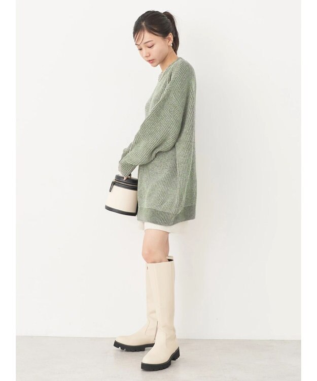 earth music&ecology シャイニーベロアモールチュニック Green