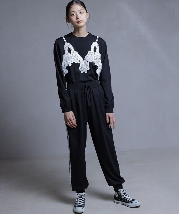 組曲 S 【組曲×setsuko sagittaire】レーシートラック プルニット ブラック系