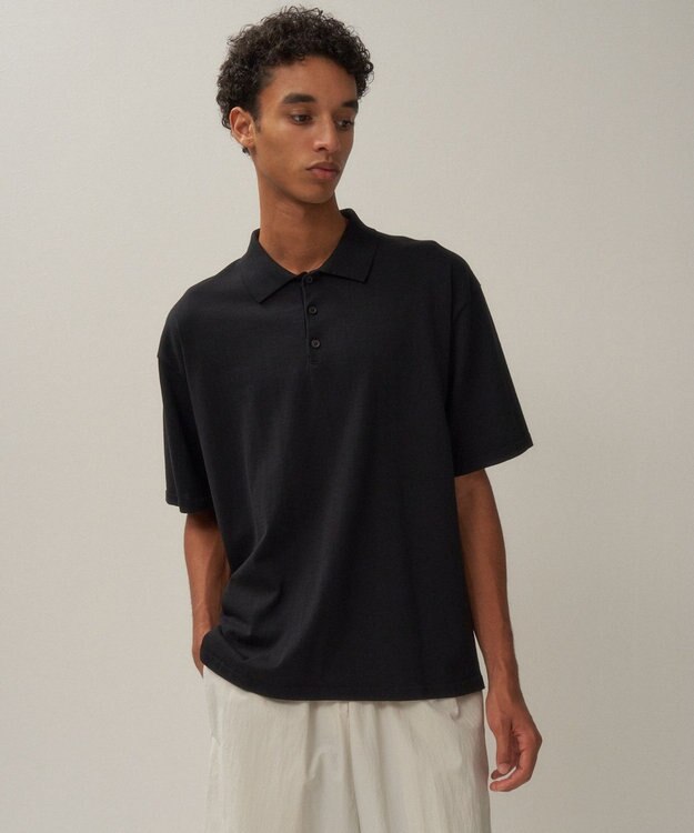 ATON FRESCA KNIT | ハーフスリーブポロセーター - UNISEX BLACK