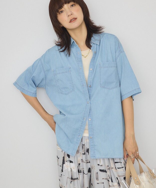 AMERICAN HOLIC Ｗポケット半袖デニムシャツ Light Indigo
