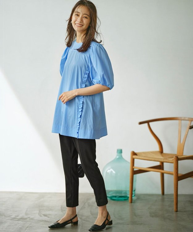 組曲 コットンローン ボリュームスリーブブラウス ブルー系