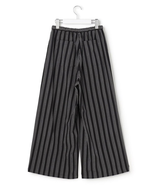 J.PRESS YORK STREET 【WOMEN】リネンストライプ イージーワイド パンツ ブラック系1