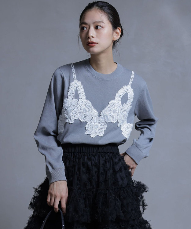 組曲 S 【組曲×setsuko sagittaire】レーシートラック プルニット ライトグレー系