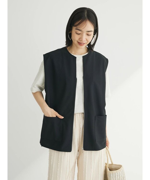 Green Parks フロントＺＩＰカットベスト Black