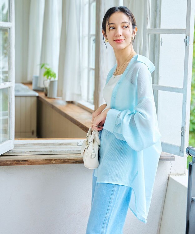 WEGO 【シワになりにくい/手洗い可】シアーBIGシャツ ブルーストライプ