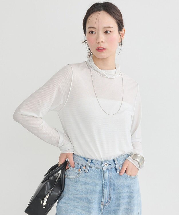 earth music&ecology シアーラメハイネックプルオーバー Off White