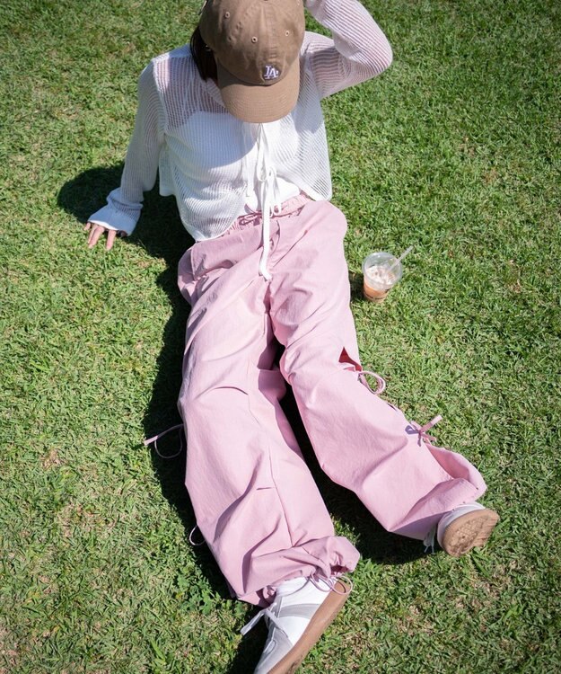 WEGO 【ウエストゴム】サイドリボンパラシュートパンツ ライトピンク