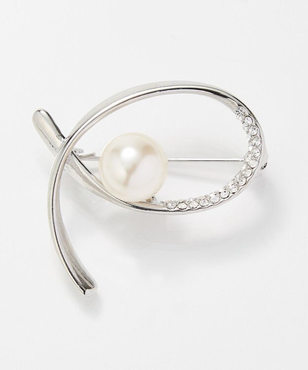 Phoebe クロスカーブパールビジューブローチ　シルバー シルバー