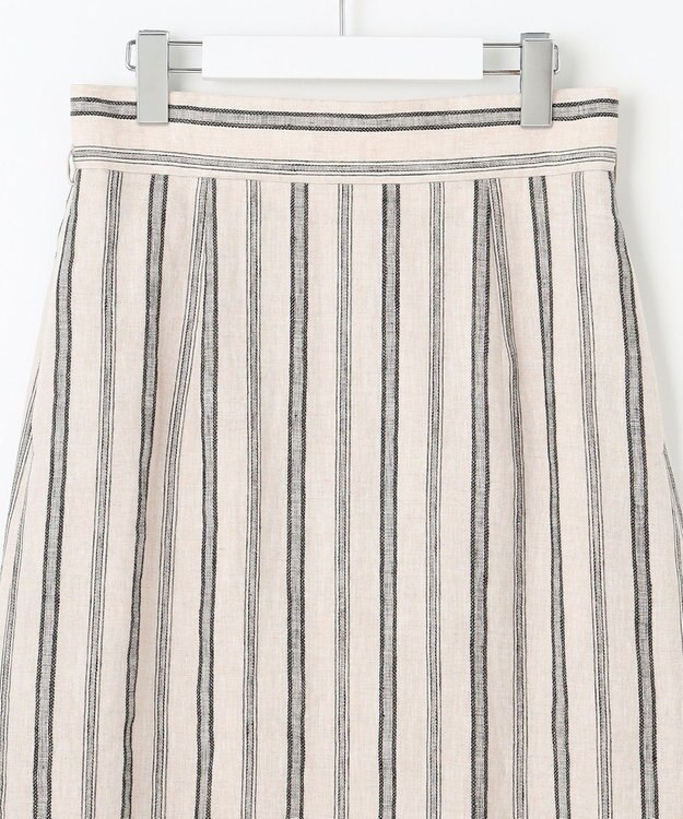23区 【洗える】リネンストライプ Aライン スカート ベージュストライプ