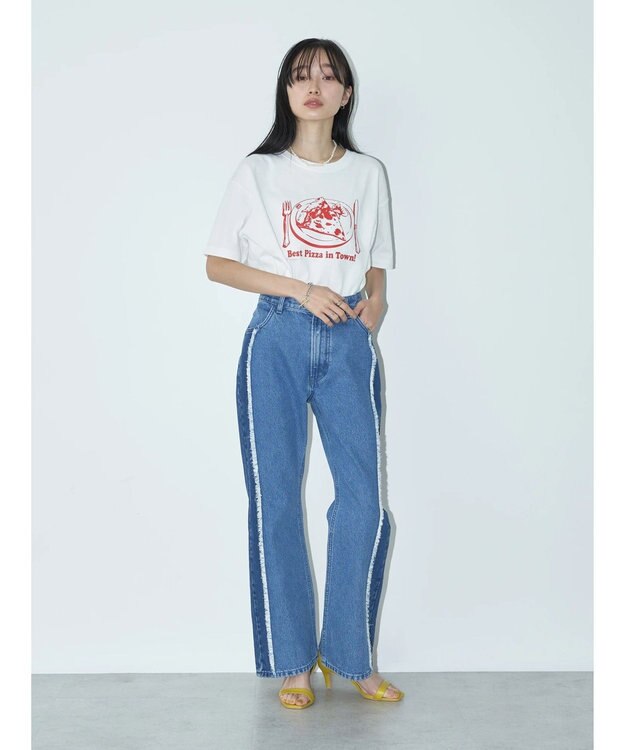 earth music&ecology Ｌｅｅ×ｅ．ｍ．ａ．ｅ　切替デニムフレアパンツ Indigo