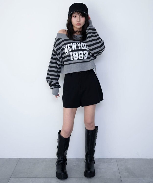 WEGO グラフィックオフショルショートスウェット 柄1