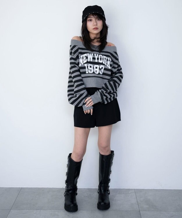 WEGO グラフィックオフショルショートスウェット 柄1