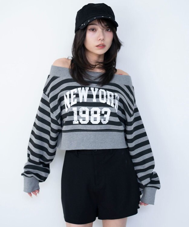 WEGO グラフィックオフショルショートスウェット 柄1