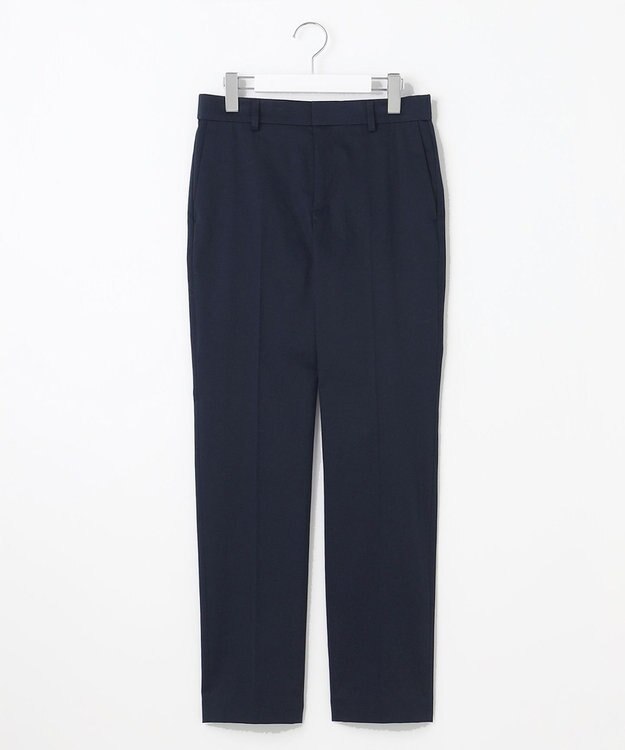 自由区 【接触冷感・洗える】コットンサテンストレッチテーパード パンツ ネイビー