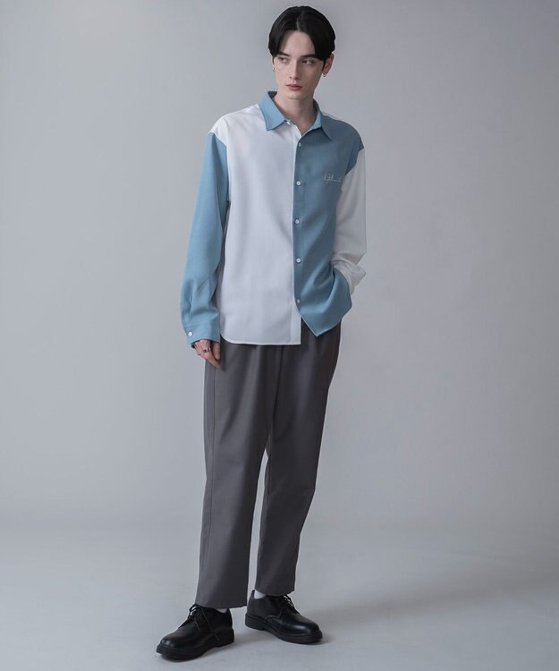 WEGO 【しわになりにくい】ドライポリカラーブロックシャツ（LS） サックス