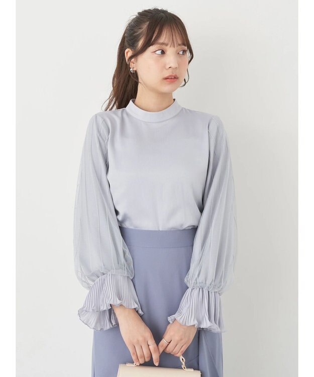 earth music&ecology チュール袖スタンドカラートップス Grayish Blue