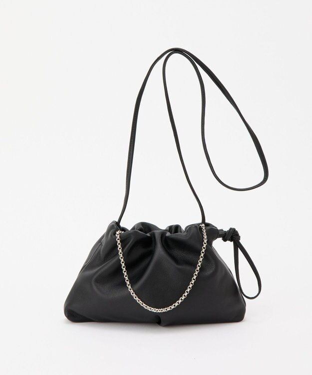 russet レザー巾着ミニショルダーバッグ(CE-1637) Black