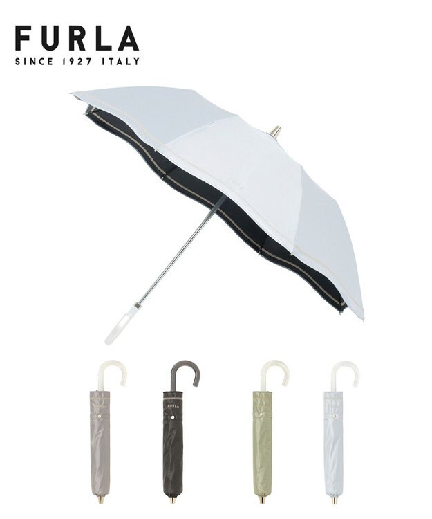 MOONBAT 【 遮光率100％/遮熱/UV】FURLA(フルラ) 晴雨兼用日傘 ジッパー刺繍 折りたたみ傘 楽折 ペールスカイ