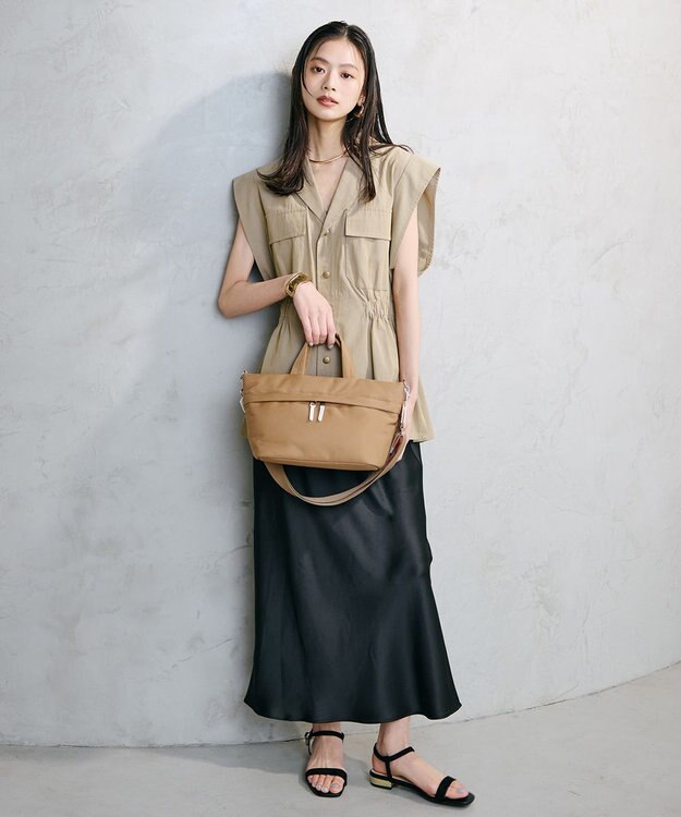 TOPKAPI 【Breath TOPKAPI】【撥水】マット ナイロン ショルダー付き ミニ トートバッグ ベージュ