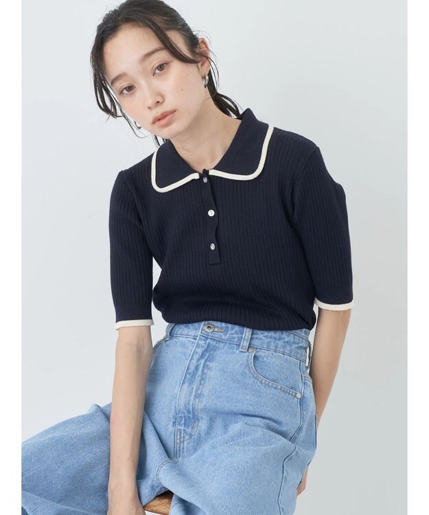 earth music&ecology ハイショクポロニット Navy