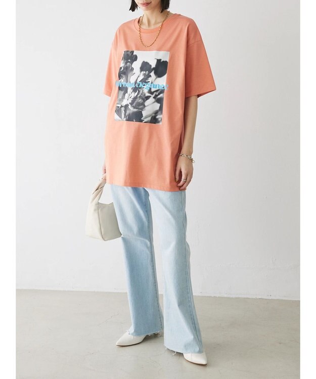 Green Parks レトロフラワーロゴ入りプリントＴシャツ Orange