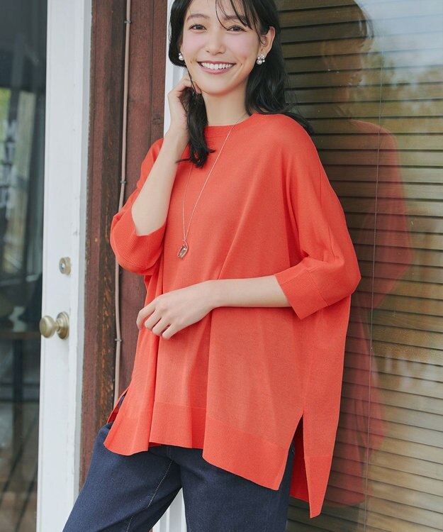 Tiaclasse 【新色追加】サラサラUVシアーニットドルマントップス オレンジ