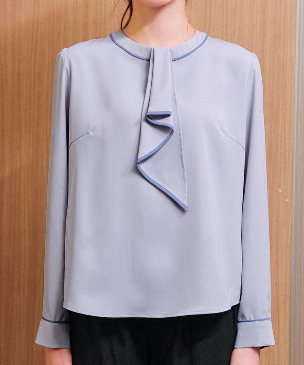 Tiaclasse 【2WAY・洗える】取り外し可能な​配色パイピングボウタイブラウス グレー