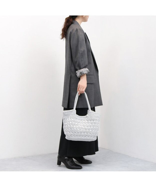 UNBILLION カシュカシュ cachecache / メタリックコード柄編みトートバッグ シルバー