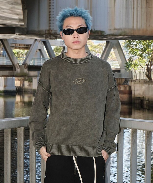 WEGO 【ユニセックス着用ITEM】ピグメントロゴニットプルオーバー カーキ