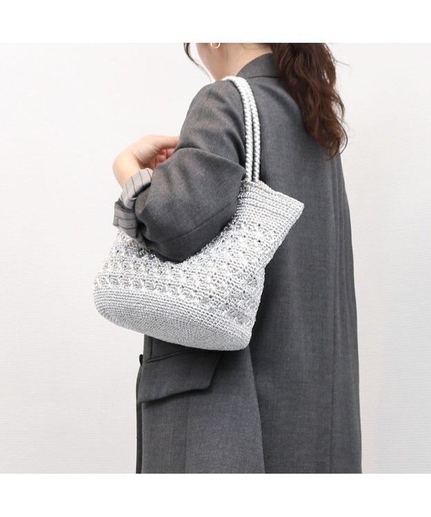 UNBILLION カシュカシュ cachecache / メタリックコード柄編みトートバッグ シルバー