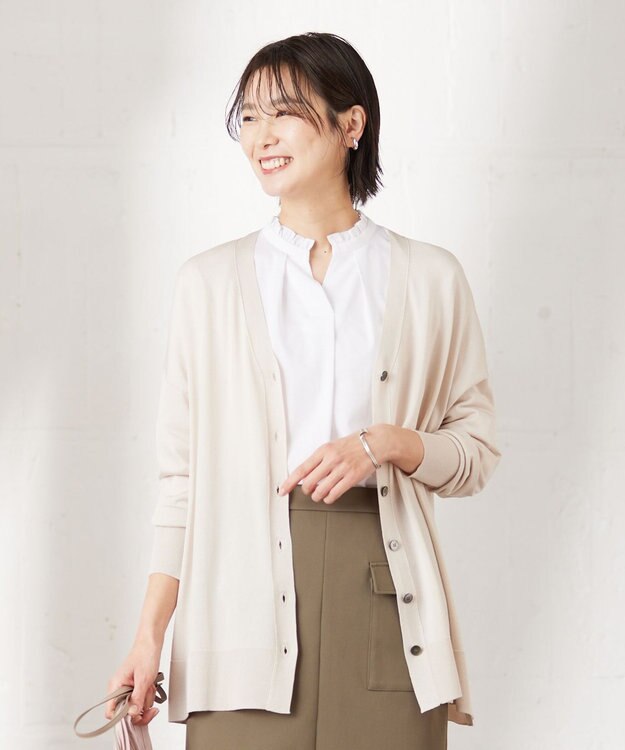 J.PRESS LADIES【洗える】シルキーレーヨンカーディガン　オンワード 洗える】 シルキーレーヨンストレッチ Vネック カーディガン