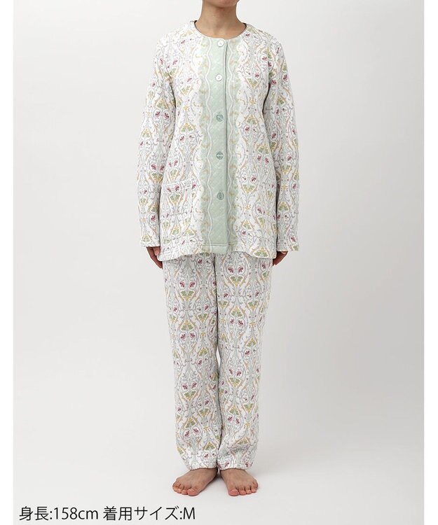 WACOAL パジャマ 長袖 長ズボン 綿混(本体) あったか ミントン レディース NDW426 /ワコール ホワイト