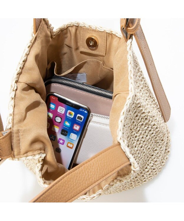 UNBILLION cachecache ベルトハンドルベーシック手編みトートバッグ キャメル
