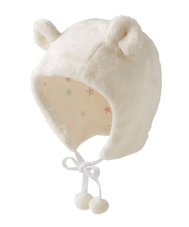 MIKI HOUSE HOT BISCUITS 【ミキハウス】【44-50cm】 マイクロファー フード 白×黄