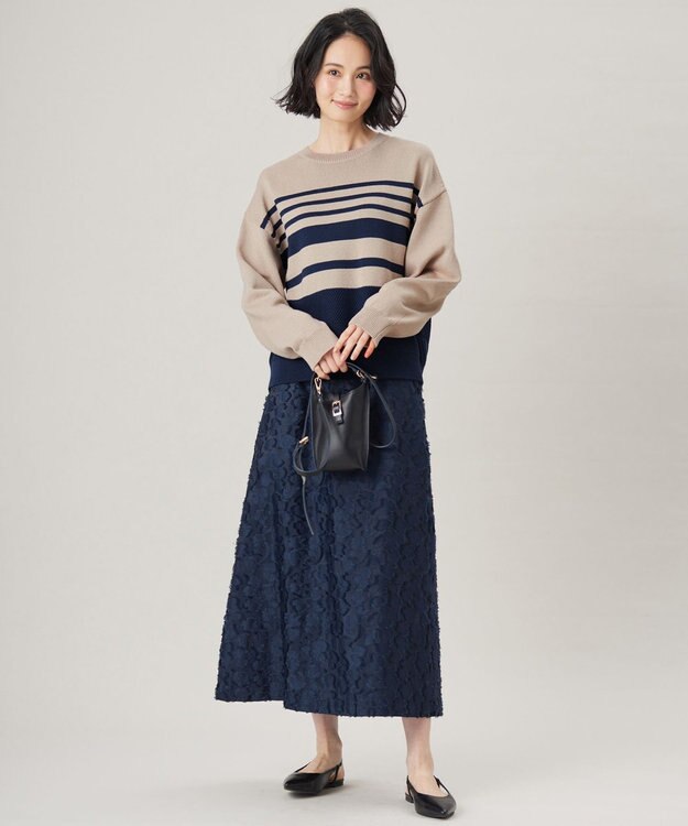 自由区 【洗える】フラワーカットジャガード スカート ネイビー