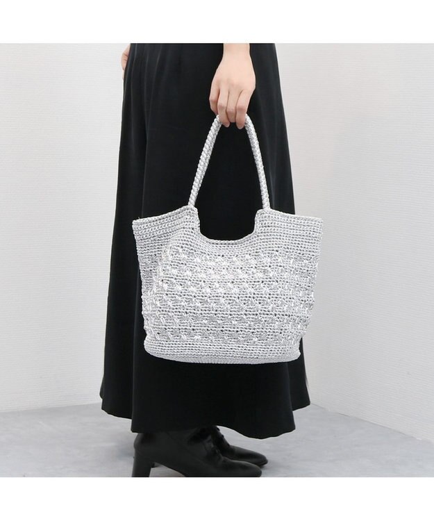 UNBILLION カシュカシュ cachecache / メタリックコード柄編みトートバッグ シルバー