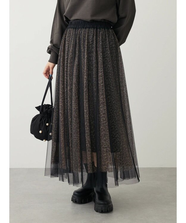 Green Parks ＳＥＴ２点　リバーシブルチュールスカート＋ペチスカート Leopard