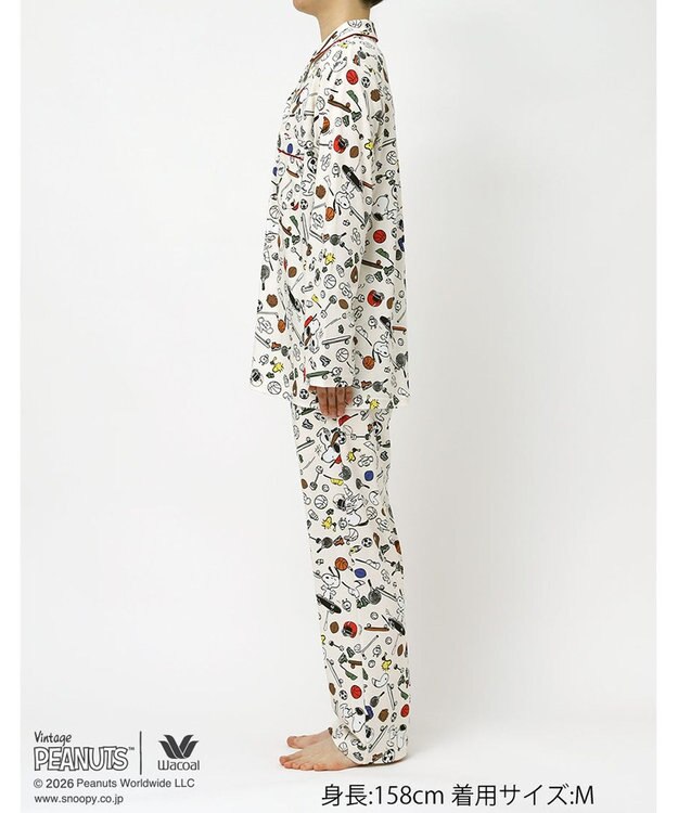 WACOAL PEANUTS パジャマ 長袖 長ズボン 綿100%(本体) スヌーピー レディース FDX562 /ワコール アイボリー