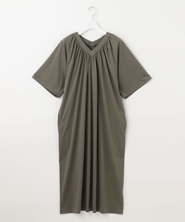 自由区 【WEB限定・洗える・XSサイズあり】ライトギャザーフレアスリーブ ワンピース カーキ系