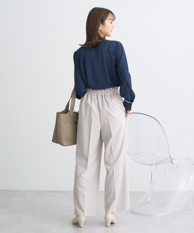 earth music&ecology バイカラータックブラウス Navy