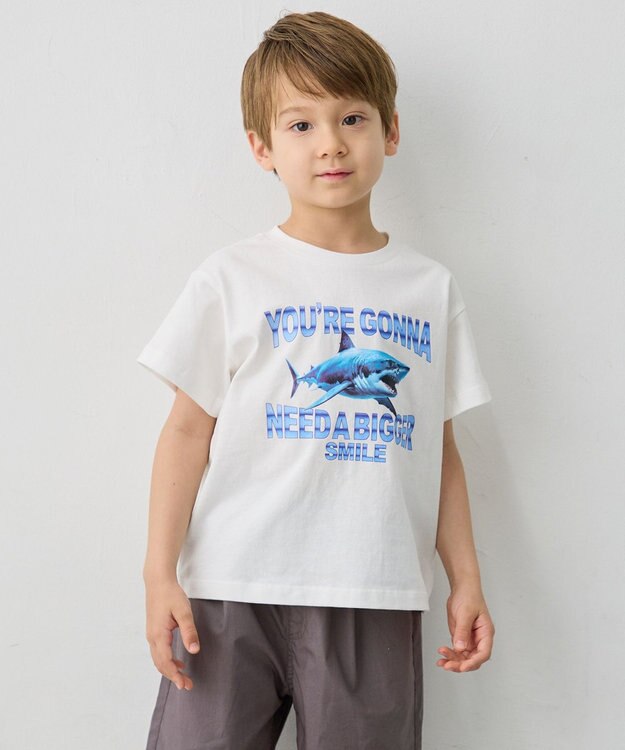 ANY KIDS 【洗濯機可能】サメプリント 半袖Tシャツ オフホワイト
