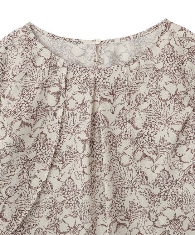 YECCA VECCA ラインフルーツ柄ラッフルブラウス Beige