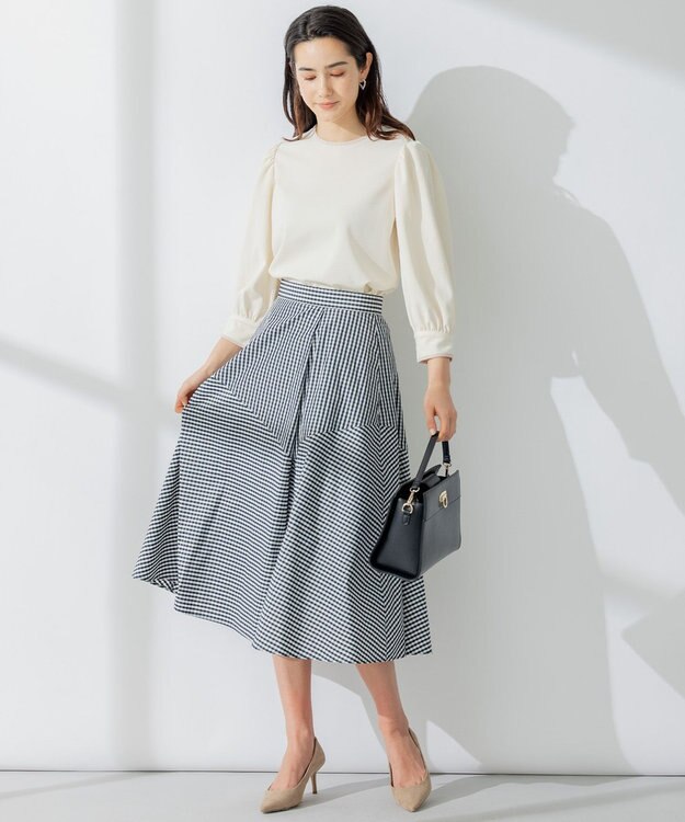 組曲 【洗える】バイカラージョーゼットバックリボン ブラウス アイボリー系