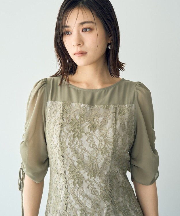 YECCA VECCA レース切替フレアドレス Khaki