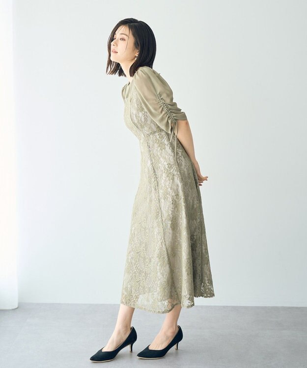 YECCA VECCA レース切替フレアドレス Khaki