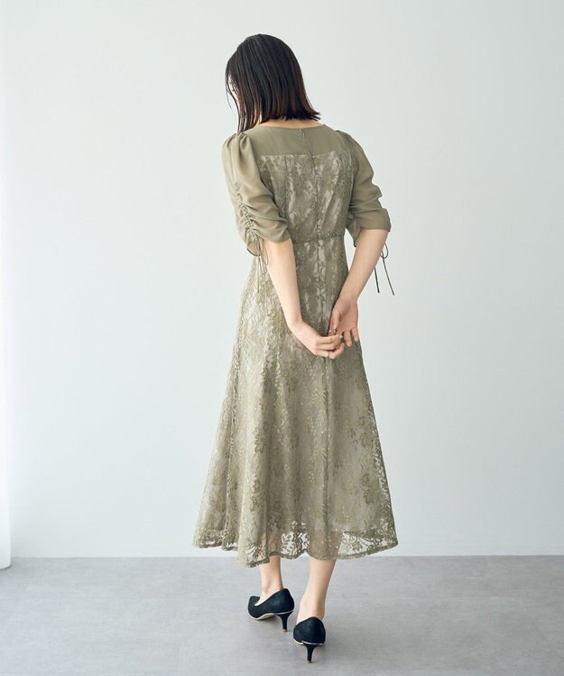 YECCA VECCA レース切替フレアドレス Khaki