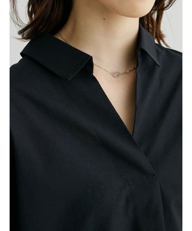 Green Parks 綿麻混スキッパーシャツ Black